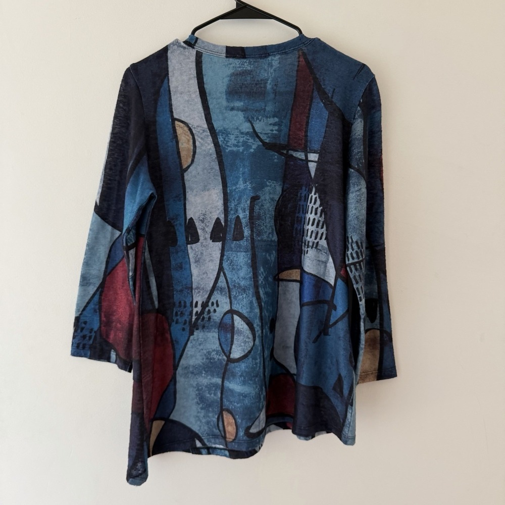 Jess & Jane Tunic Top S Artsy Art to Wear Lagenlook  Blue Abstract Asymmetrical - Picture 2 of 8